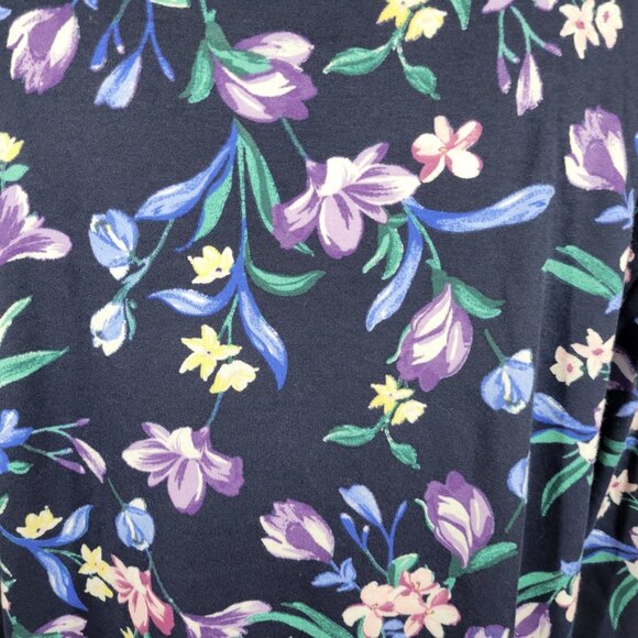 Karen Scott Women Top 2X Plus 3/4 Sleeve Blue Floral Quarter Button FLO121XE - Picture 7 of 10